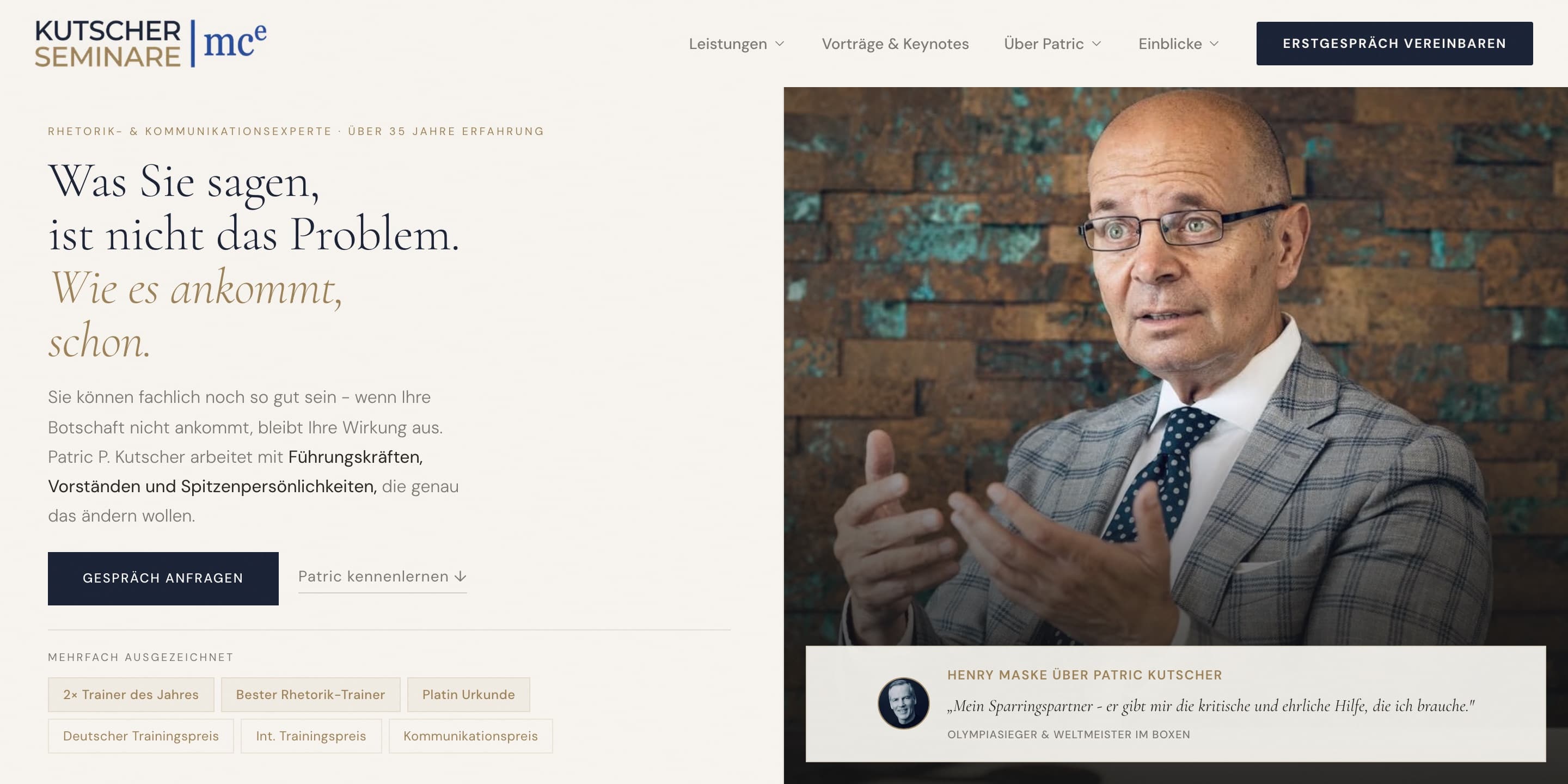 kutscher-seminare.de, Hero Section