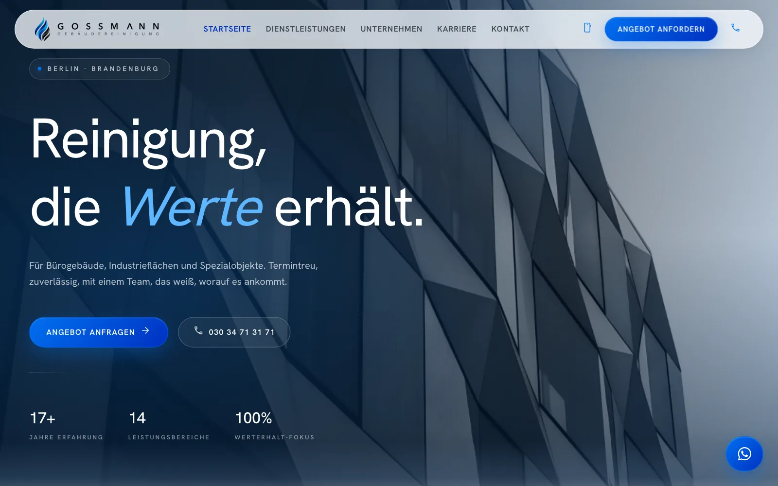 Screenshot der Website Gossmann Gebäudereinigung